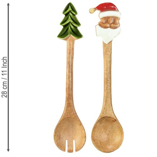 Floristik24 Salad servers wooden cutlery for Christmas 28cm set of 2