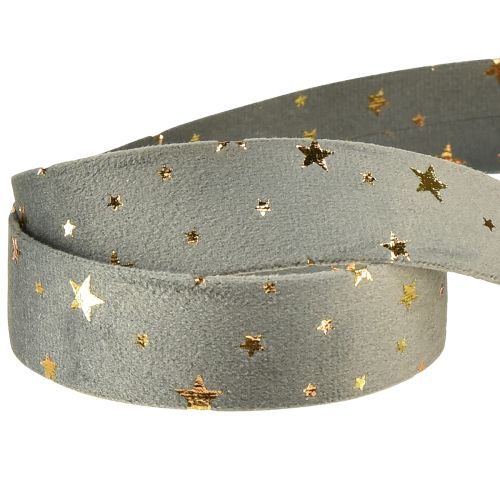 Product Velvet ribbon, star ribbon, grey gold, decorative ribbon, 25mm wide, 8m long