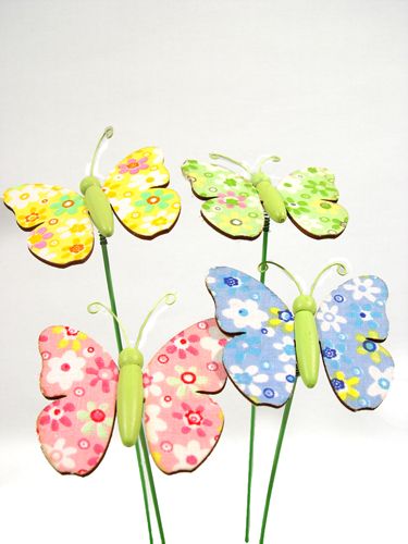 Floristik24 Wooden butterflies flower pattern on a wire rod 6cm 12pcs