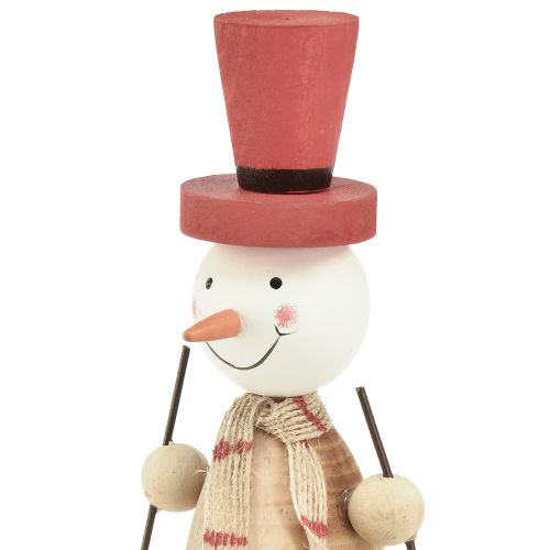 Product Adorable set of 2 wooden snowmen with red top hats – winter table decoration – natural &amp; red, 15.5 cm 2 pieces
