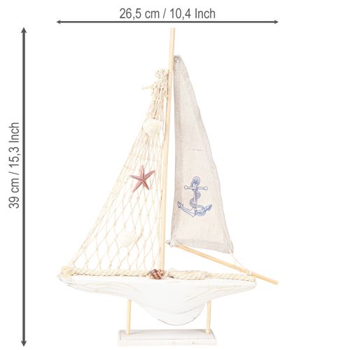Product Sailboat decoration wood pine on base natural white H39cm