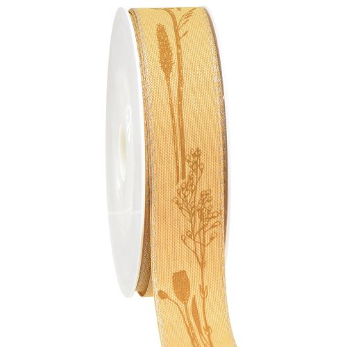 Floristik24 Silk ribbon autumn with grasses decorative ribbon yellow 25mm 18m