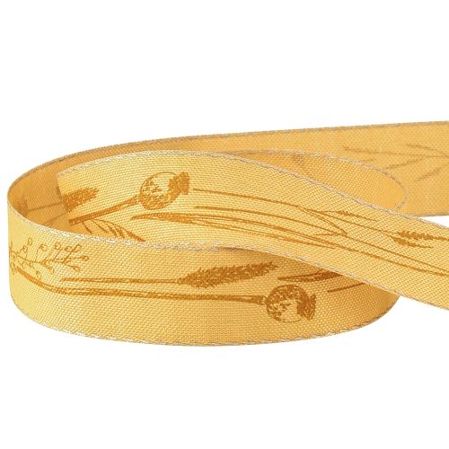 Product Silk ribbon autumn with grasses decorative ribbon yellow 25mm 18m