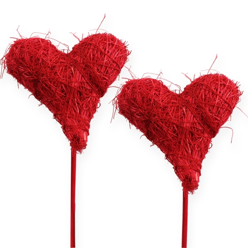 Product Sisal heart 5cm red on stick 24pcs