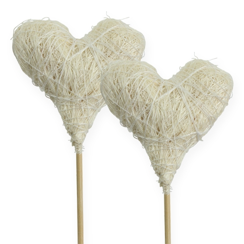 Floristik24 Sisal heart on stick 6cm white 36pcs
