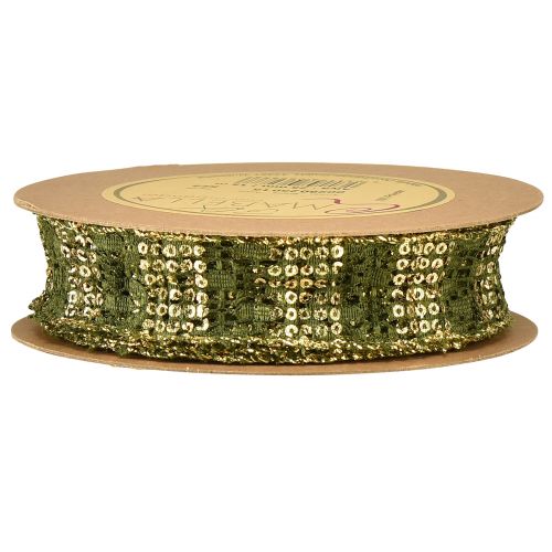 Product Lace ribbon green with gold decorative ribbon lace 25mm 15m
