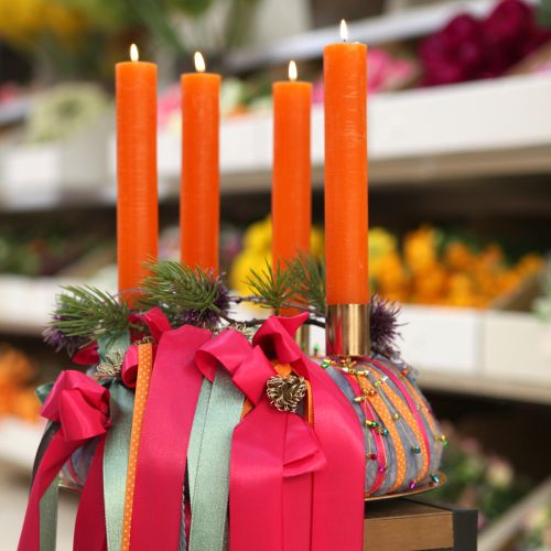 Taper candles colored orange 34mm x 300mm 4 pieces | Floristik24.ie