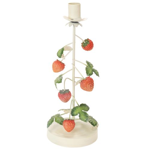 Floristik24 Metal taper candle holder with strawberry decoration, cream, round, H26cm
