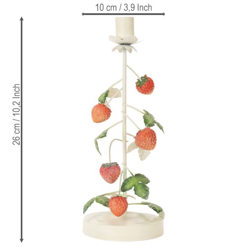 Product Metal taper candle holder with strawberry decoration, cream, round, H26cm