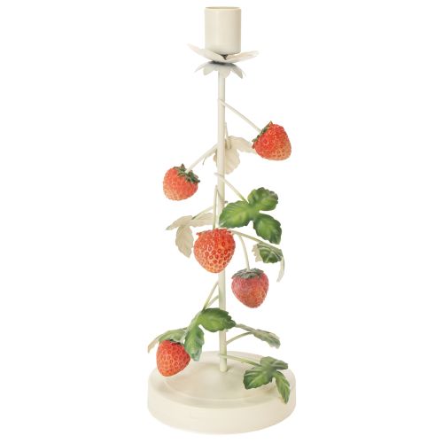 Product Metal taper candle holder with strawberry decoration, cream, round, H26cm