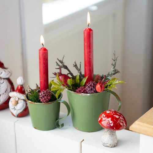 Product Candle holder vintage cup metal decoration green Ø9.5cm H8cm 3pcs