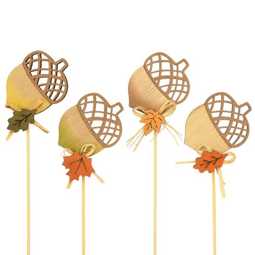 Flower sticks wooden acorns decoration autumn 7x10cm 12 pcs