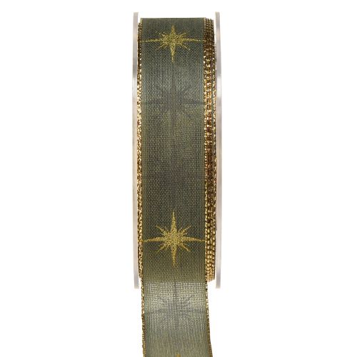 Floristik24 Star ribbon gray gold stars jewelry ribbon W25mm L20m