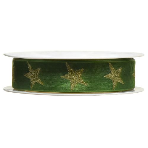 Product Star Ribbon Green Gold Organza Ribbon Christmas W25mm L18m