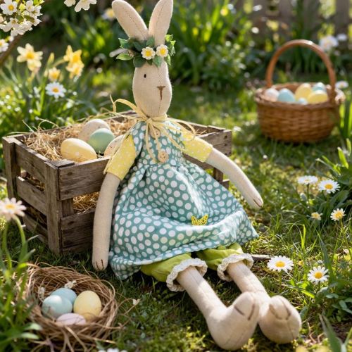 Product Stuffed Easter bunny, Easter bunny with clothes, bunny girl H43cm