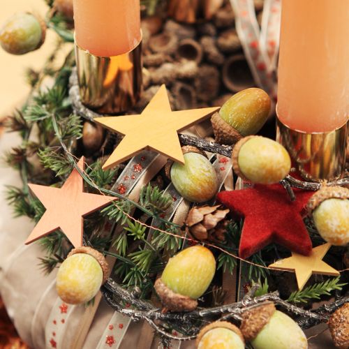 Product Scatter decoration stars wood orange 3 colors Ø3.5/5.5/7cm 48 pcs