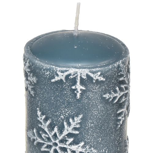 Floristik24 Pillar Candles Blue Candles Snowflakes 150/65mm 4 Pcs