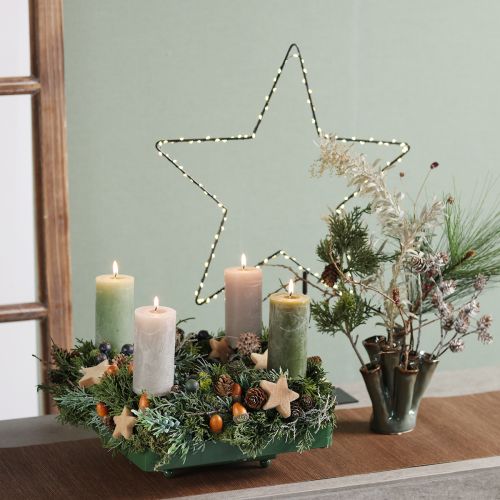 Product Pillar candle set, 3 colors, green, solid-colored candles, table decoration, 70x120mm, 12 pieces