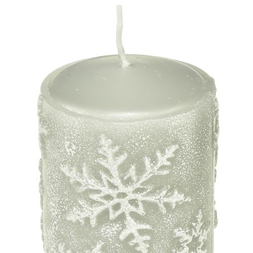 Floristik24 Pillar Candles Grey Candles Snowflakes 100/65mm 4 Pcs