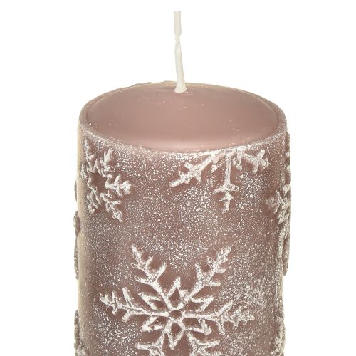 Floristik24 Pillar Candles Pink Candles Snowflakes 150/65mm 4 Pcs