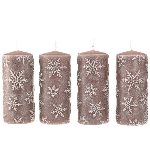 Floristik24 Pillar Candles Pink Candles Snowflakes 150/65mm 4 Pcs
