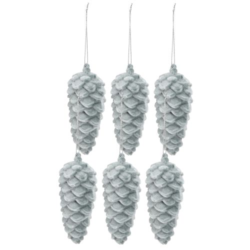 Product Pine cones, grey flocked, 11.5cm, 6 pieces, decoration