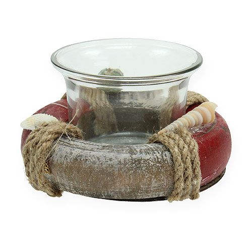 Floristik24 Tealight holder lifebuoy white, red Ø8.5cm