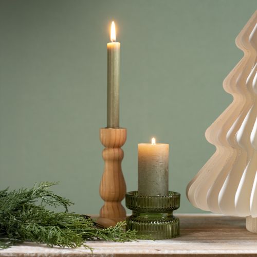 Product Tealight Holder Glass Decoration Ribbed Green Ø9cm H7cm 4 pcs