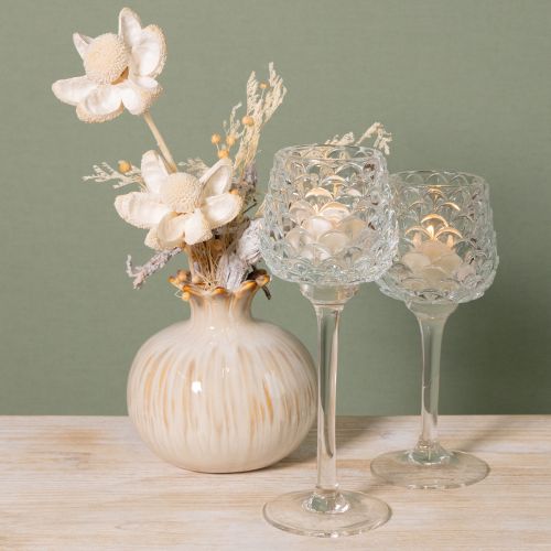 Product Glass tealight holder, cone shape, with base, H19.5/22.5cm, set of 2