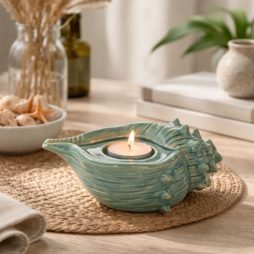 Product Tealight holder seashell decorative table candle bathroom living room 16cm