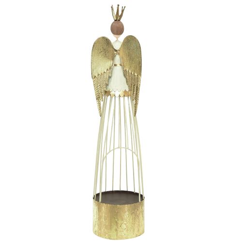 Product Table decoration metal angel figure with heart white gold H54cm