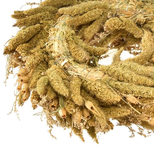 Product Decorative dried wreath with teasels and millet in yellow-olive green, natural country style, Ø28cm, versatile wall and table decoration