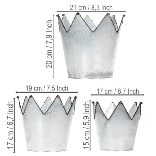 Planter crown metal decorative zinc Ø21.5/19.5/17cm set of 3 | Floristik24.ie