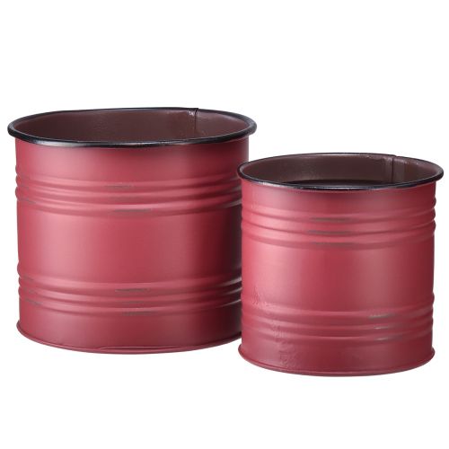 Floristik24 Planter Metal Tin Vintage Plant Pot Red Brown Ø12/9.5cm Set of 2