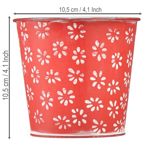 Product Red and white mini flower pot, floral design, metal, Ø10.5cm H10.5cm