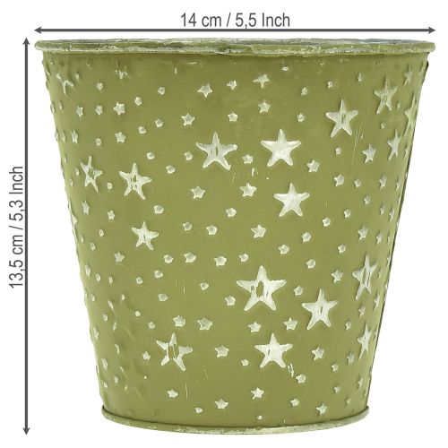 Product Silver green planter, metal flower pot with stars, Ø14cm