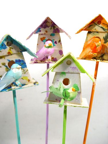 Floristik24 Bird house with bird on pick 3.5cm 12pcs