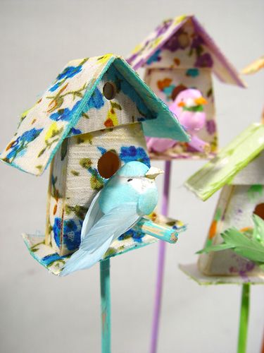 Floristik24 Bird house with bird on pick 3.5cm 12pcs