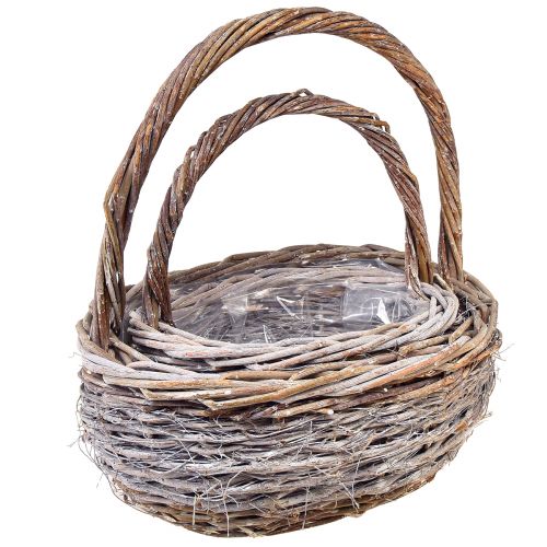 Floristik24 Wicker basket with handle oval natural white L32/40cm – set of 2