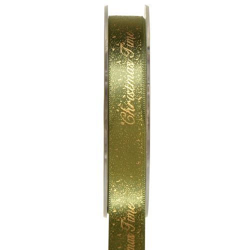 Floristik24 Christmas Ribbon Christmas Time Band Green Gold 15mm 20m