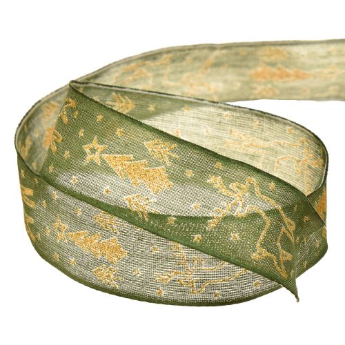 Product Christmas ribbon wire edge reindeer green gold W25mm L18m