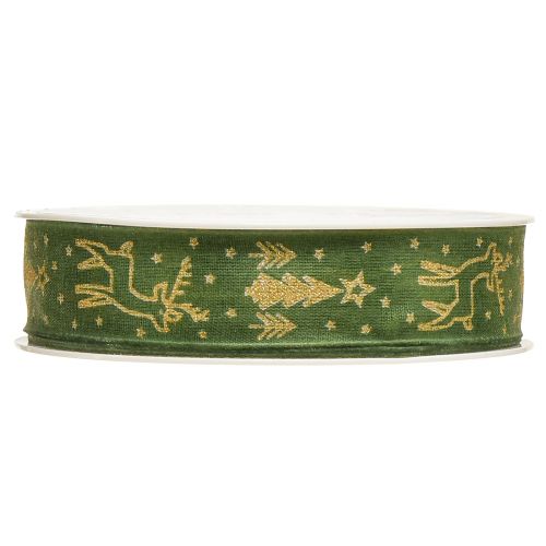Product Christmas ribbon wire edge reindeer green gold W25mm L18m