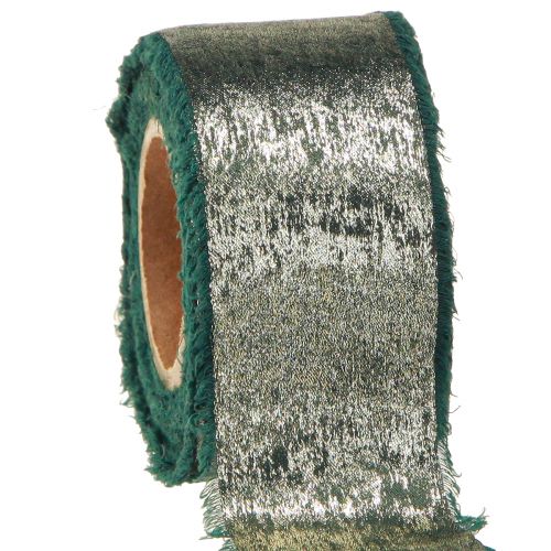 Floristik24 Christmas Ribbon Green Gold Frayed Vintage W40mm L10m