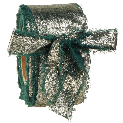Floristik24 Christmas Ribbon Green Gold Frayed Vintage W40mm L10m