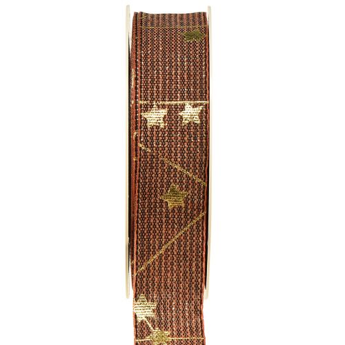 Product Christmas ribbon with stars decorative ribbon brown gold 25mm 18m