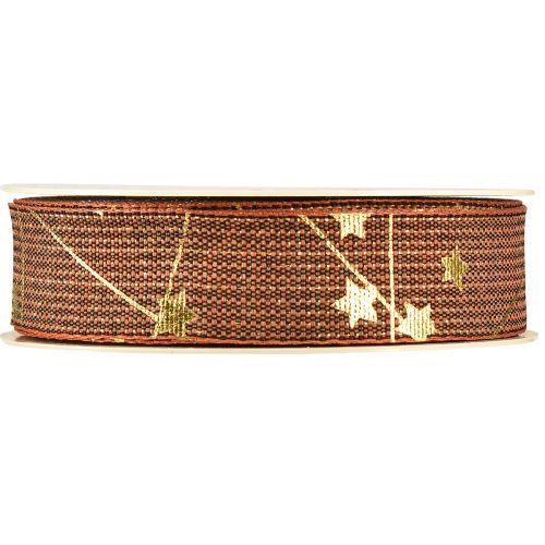 Product Christmas ribbon with stars decorative ribbon brown gold 25mm 18m
