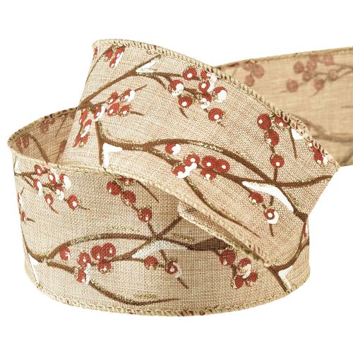 Floristik24 Christmas Ribbon Winter Rowanberries Red White W50mm L10m