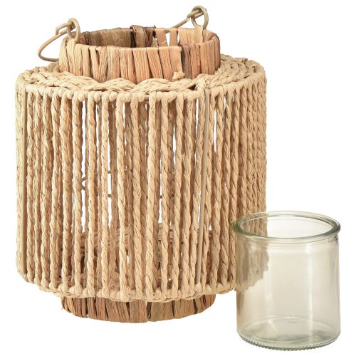 Product Lantern raffia with handle natural fiber metal Ø19cm H21cm