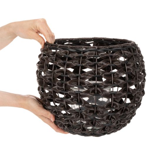 Lantern braided black, brown summer decoration Ø31cm H25cm | Floristik24.ie