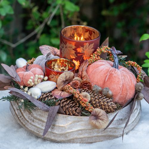 Floristik24 Glass Lantern Leaves Brown Champagne Ø7.5cm 6 pcs